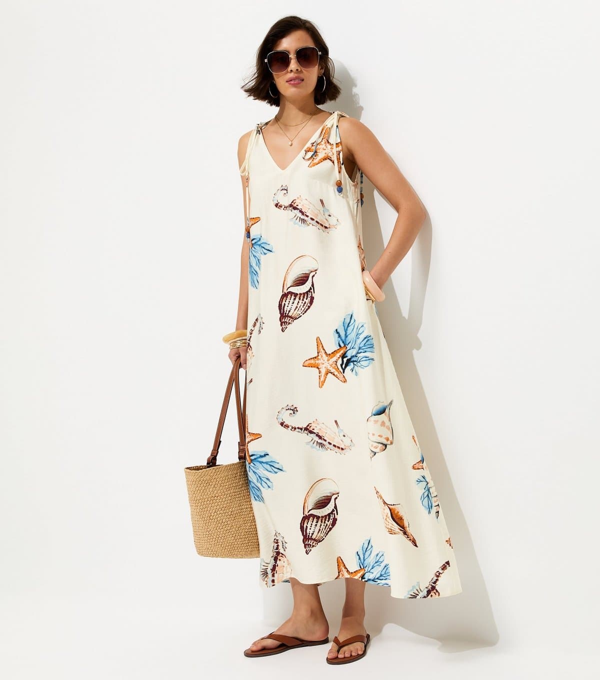 New Look Women's Cream Shell Print Beaded Strap Maxi Dress New Look