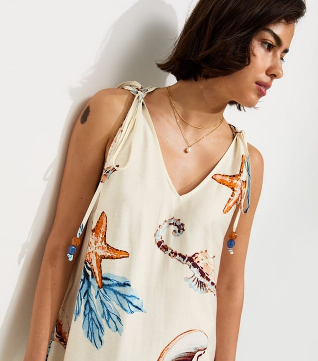 New Look Women's Cream Shell Print Beaded Strap Maxi Dress New Look - 2