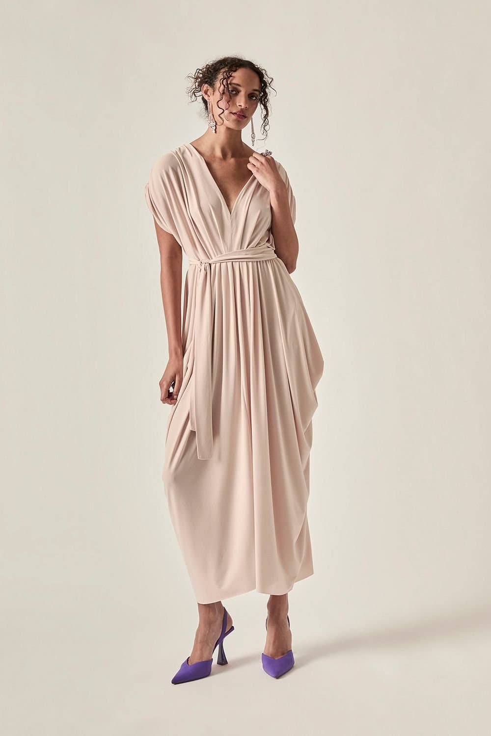 James Lakeland James Lakeland Women's Taupe Draped Midi Dress