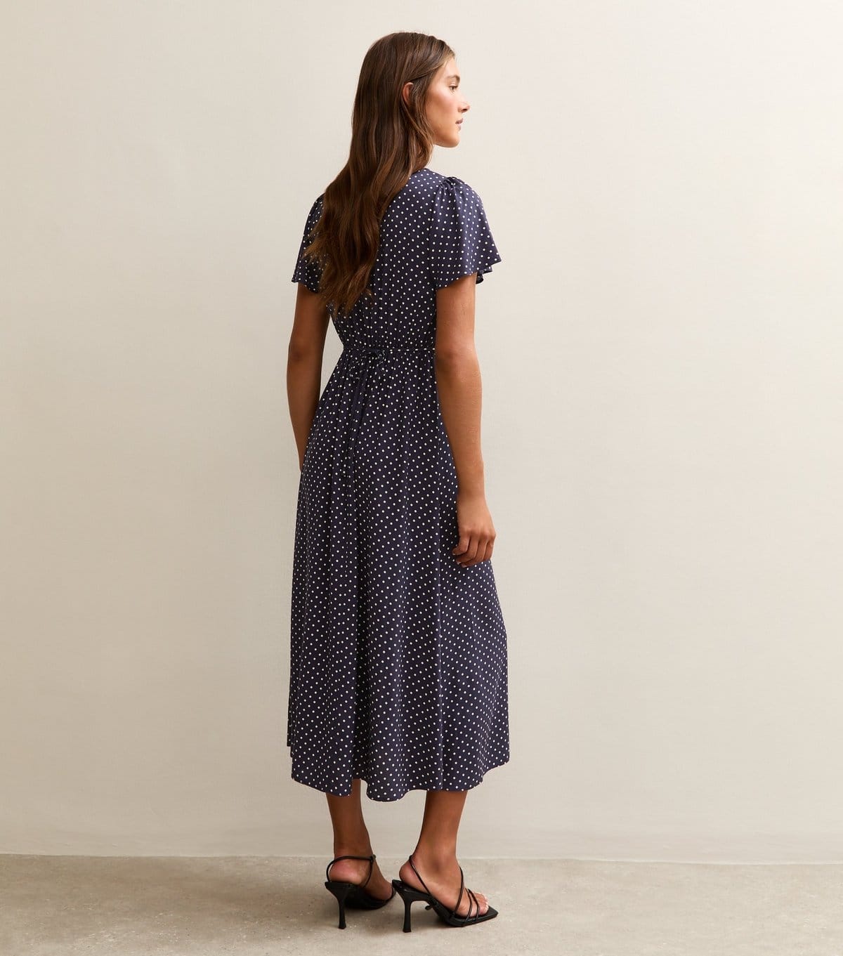 New Look Women's Blue Spot Print Velvet Bow Trim Midi Dress New Look - 4
