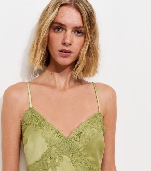 New Look Women's Light Green Lace Trim Slip Strappy Midi Dress New Look - 3