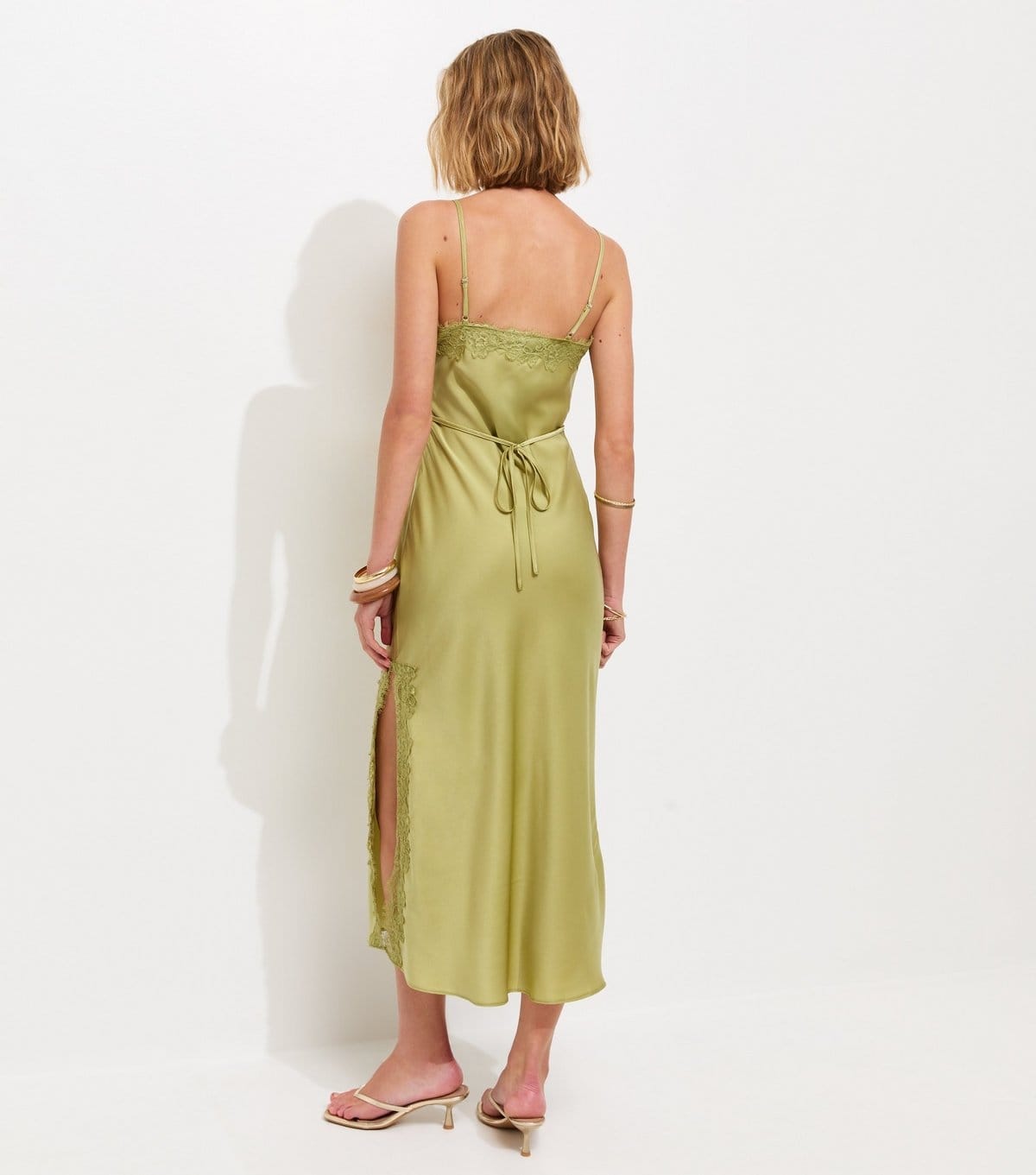 New Look Women's Light Green Lace Trim Slip Strappy Midi Dress New Look - 4