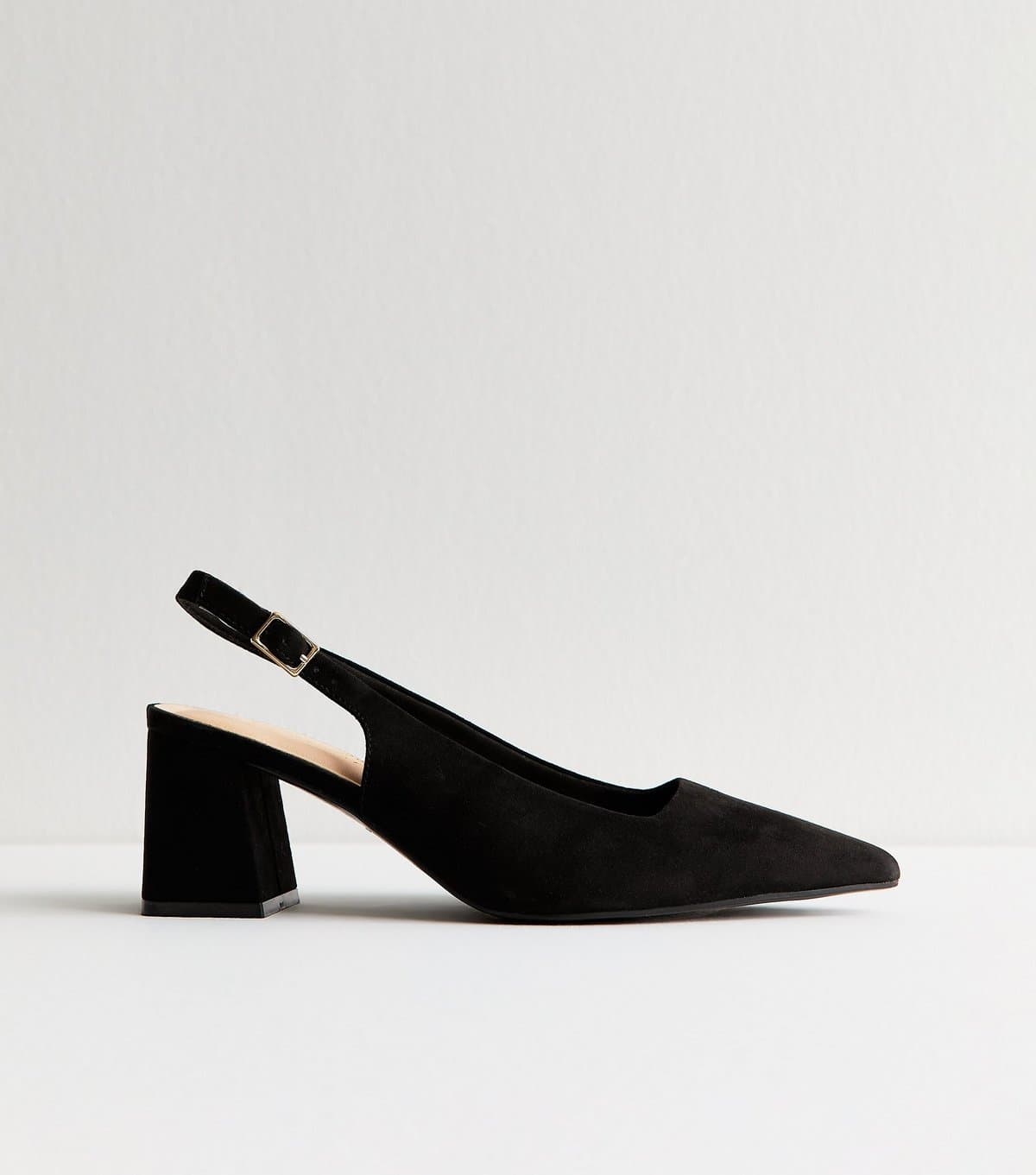 New Look Women's Wide Fit Black Faux Suede Block Heel Slingback Pumps Vegan New Look