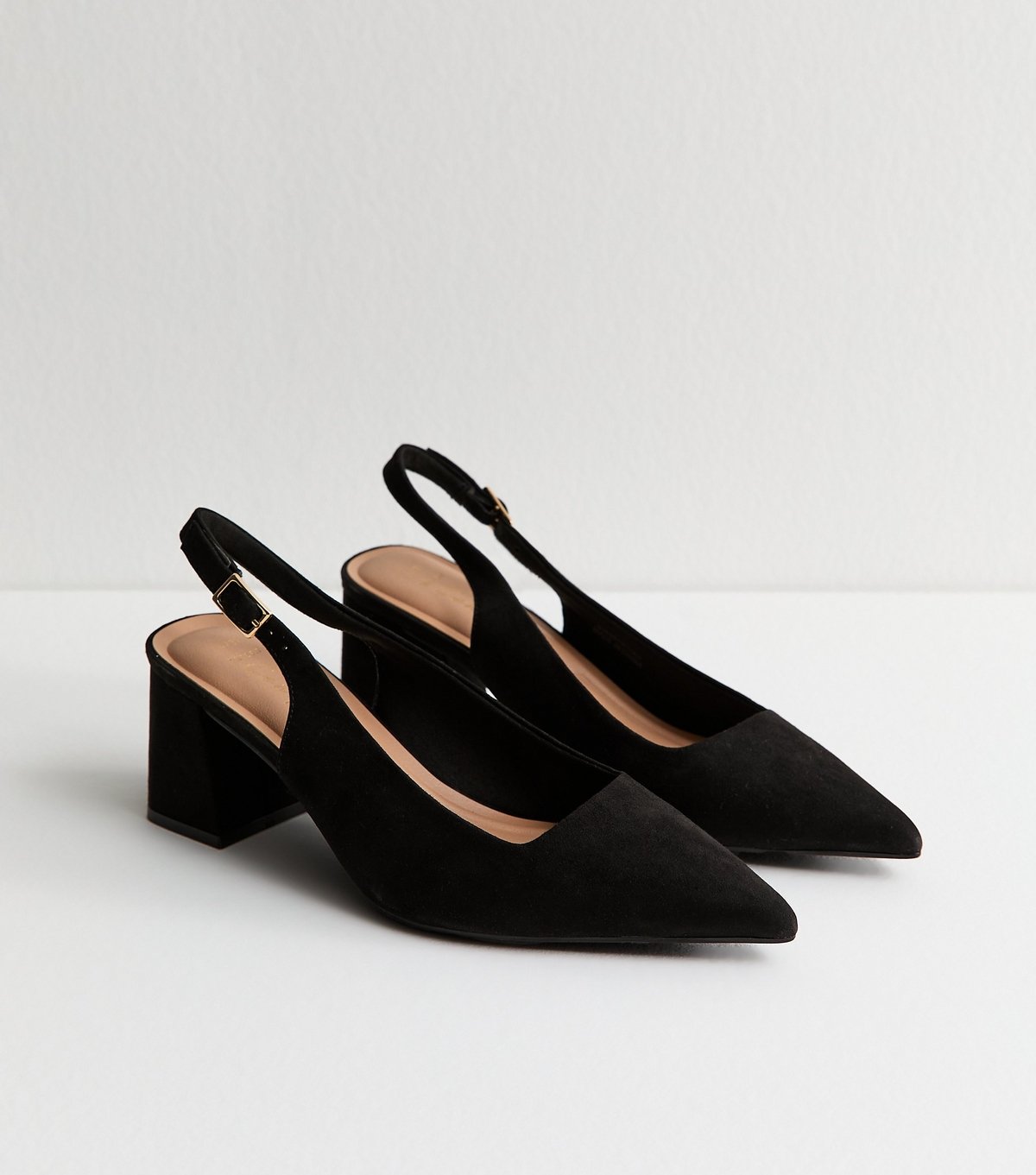 New Look Women's Wide Fit Black Faux Suede Block Heel Slingback Pumps Vegan New Look - 2