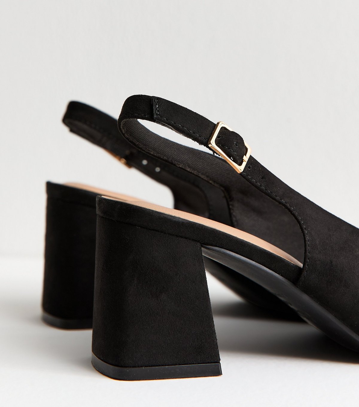 New Look Women's Wide Fit Black Faux Suede Block Heel Slingback Pumps Vegan New Look - 3