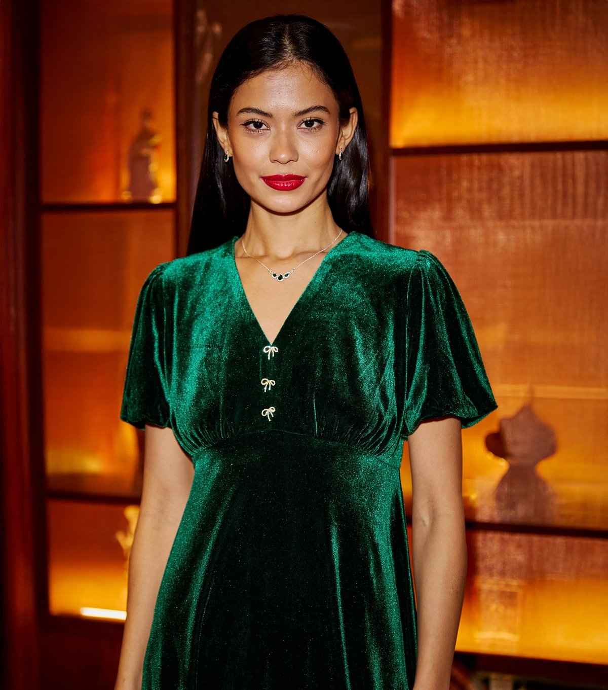 Yumi Women's Green Velvet Diamanté Mini Dress Yumi New Look - 3