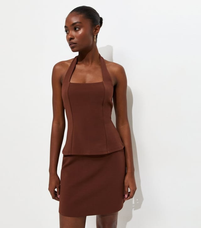New Look Women's Dark Brown Halterneck Peplum Mini Dress New Look - 3
