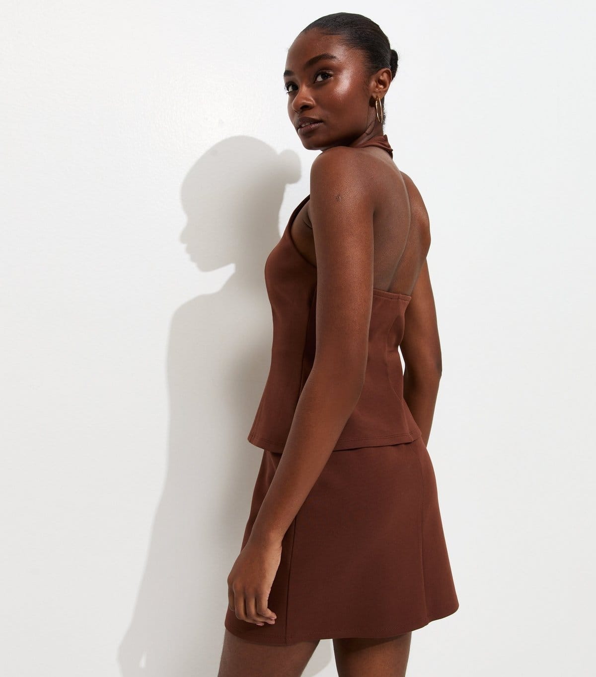 New Look Women's Dark Brown Halterneck Peplum Mini Dress New Look - 4