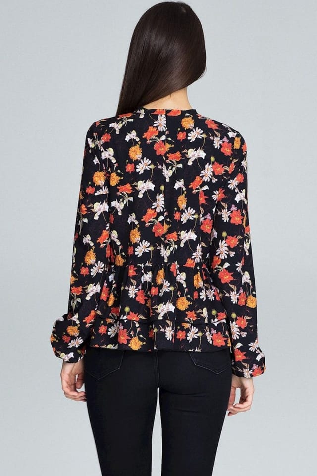 Love Lace Love Lace Women's Floral Loose Fit Long Sleeve Blouse in Black - 2