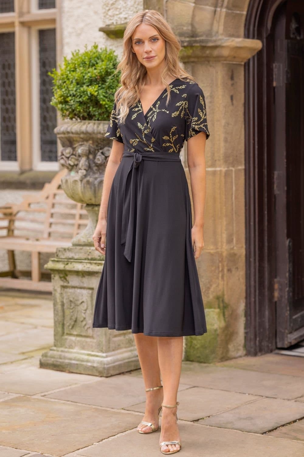Klass. Klass. Women's Embellished Jersey Dress in Gold