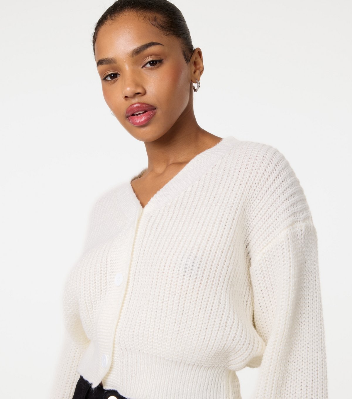 Pink Vanilla Women's Off White Cropped Button Up Cardigan Pink Vanilla New Look - 3