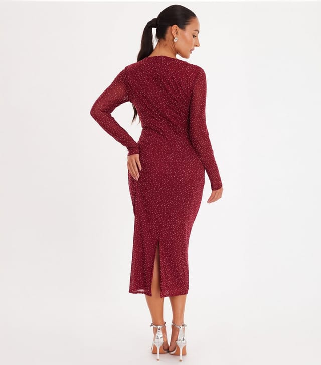 Quiz Women's Petite Red Rhinestone Midi Dress Quiz New Look - 3