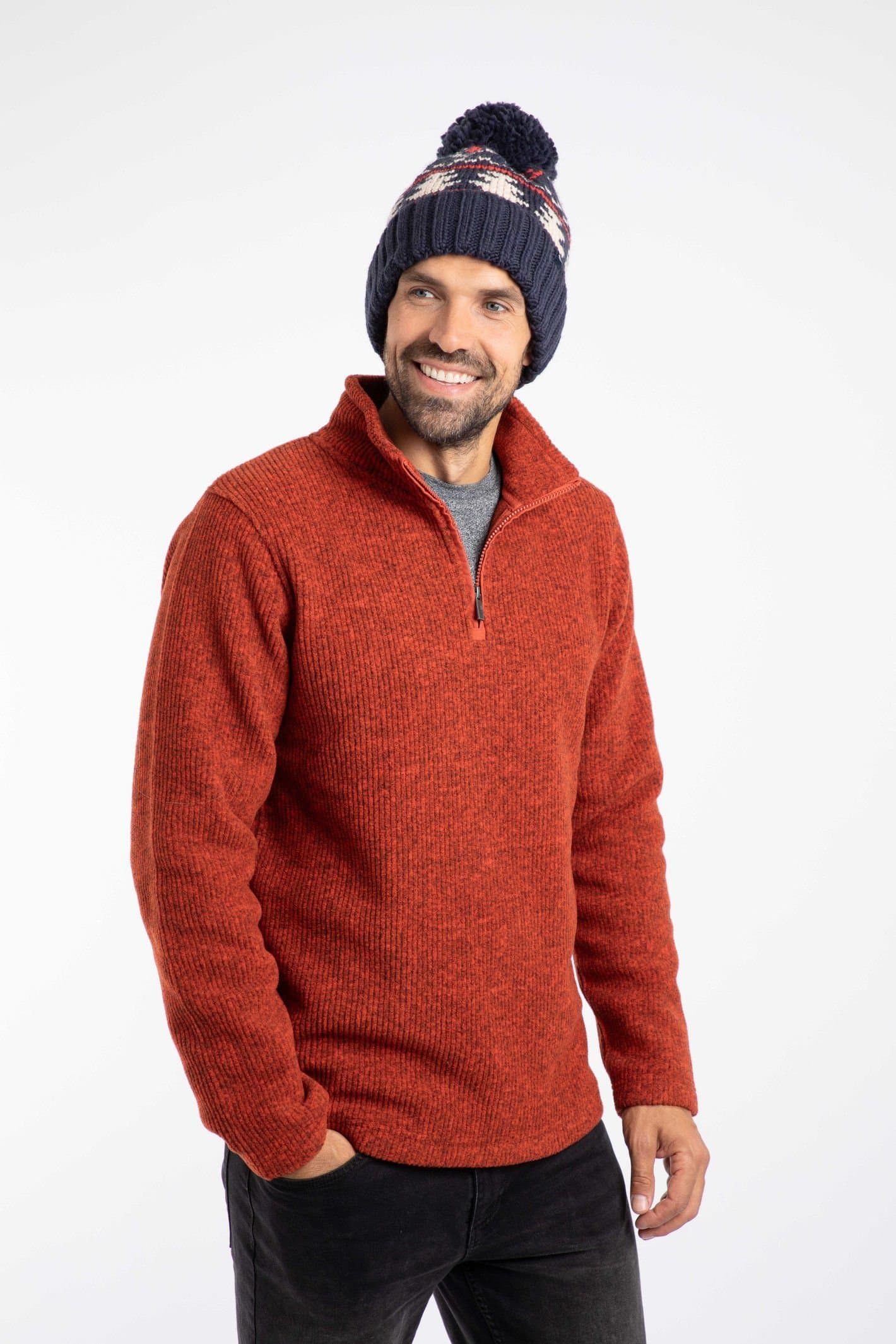 Weird Fish Weird Fish Men's Scotsdale Fair Isle Bobble Hat in Navy