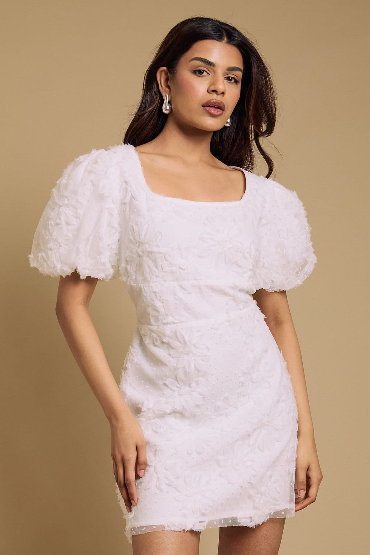 Oasis Oasis Women's Petite Textured Tuelle Mini Dress in Ivory