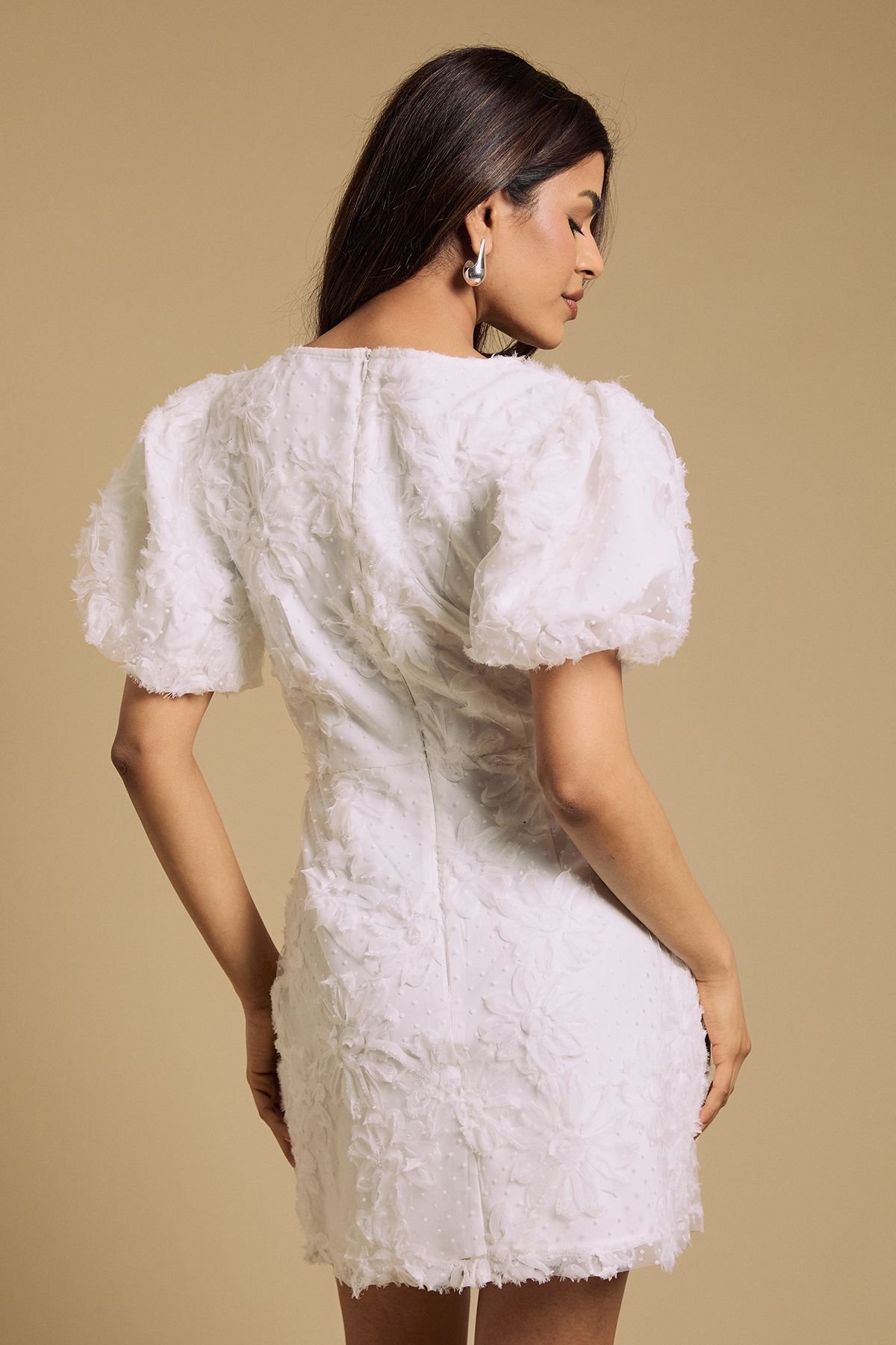 Oasis Oasis Women's Petite Textured Tuelle Mini Dress in Ivory - 3