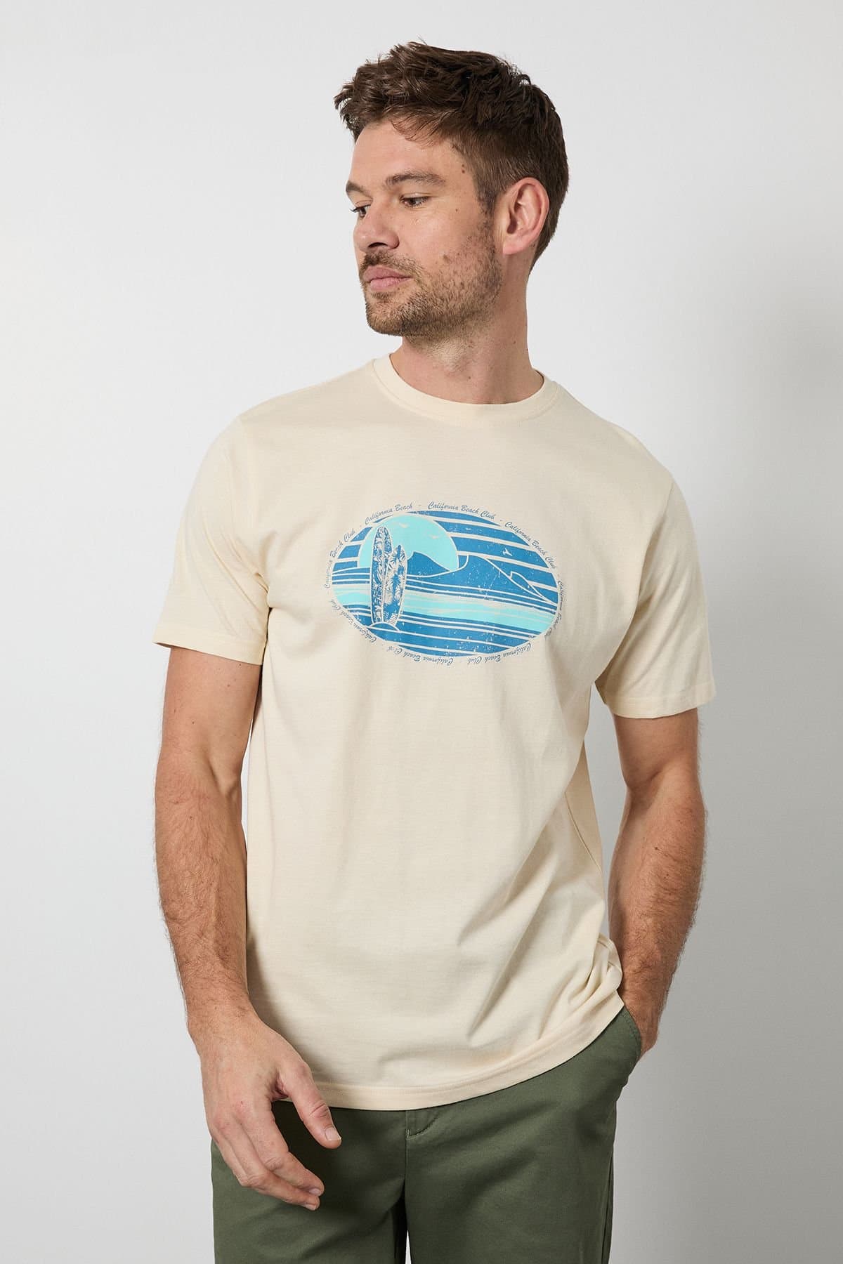 Maine Maine Men's Yellow California Beach Printed T-Shirt