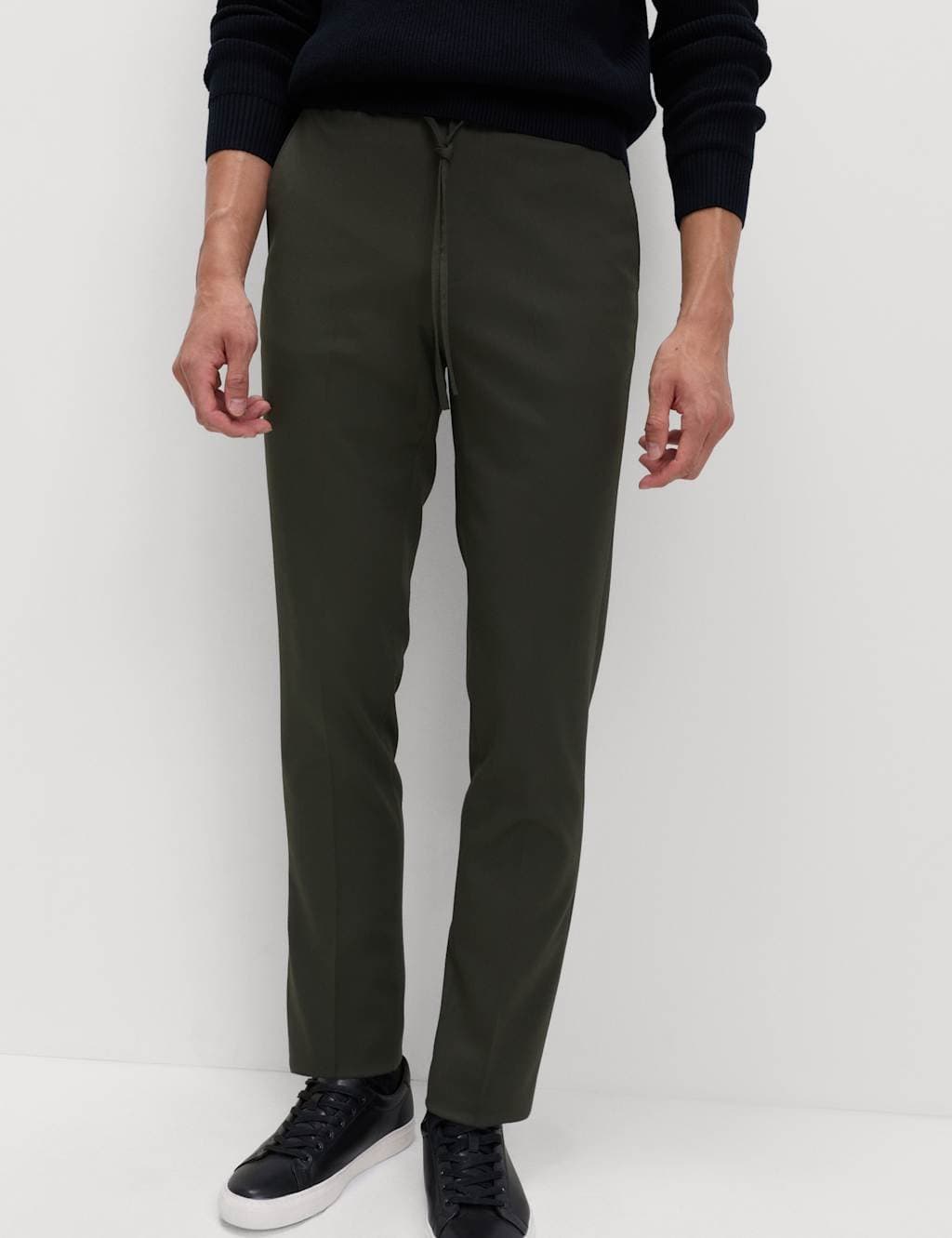 Marks & Spencer M&S Tapered Fit Elasticated Trousers Dark Khaki