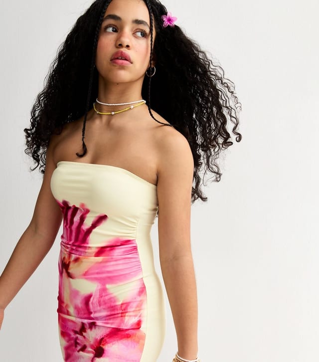 New Look Girls' Yellow Oversized Floral Print Strapless Dress New Look - 3