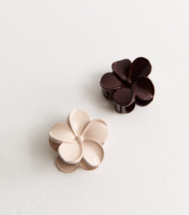 New Look Pack of 2 Brown Tropical Flower Hair Claw Clips New Look - 3