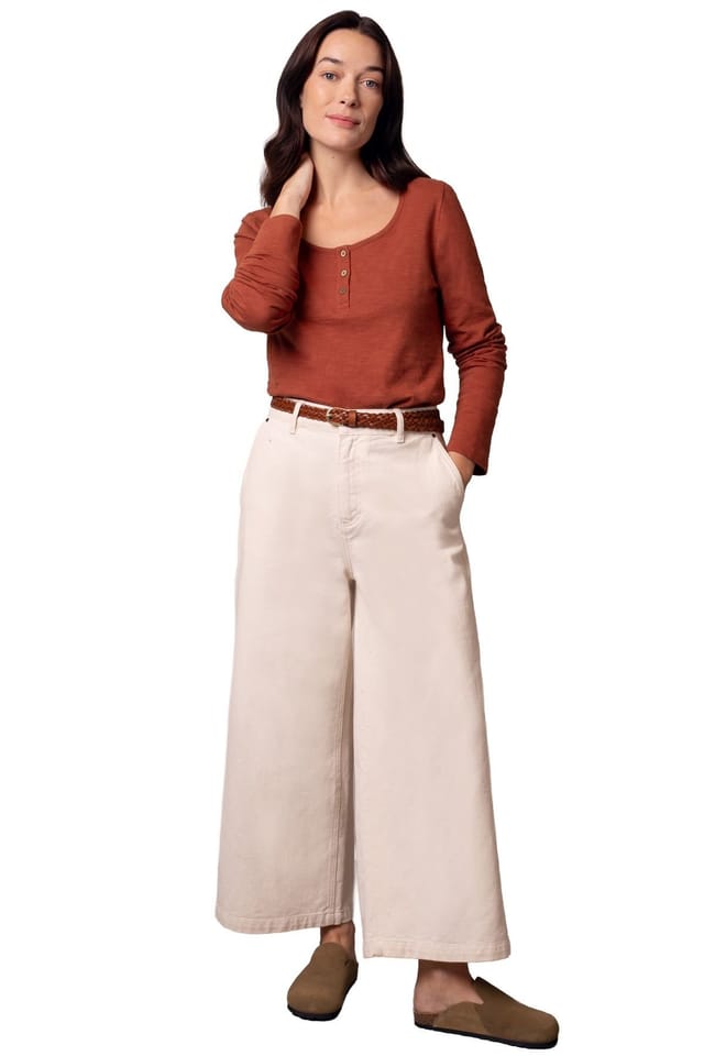 Celtic & Co Celtic & Co Women's Henley Long-Sleeved Scoop Neck Top in Burnt Orange - 3