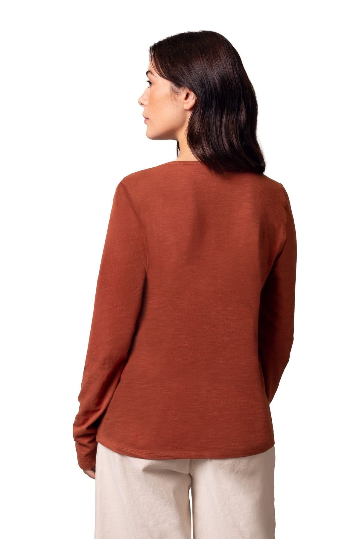 Celtic & Co Celtic & Co Women's Henley Long-Sleeved Scoop Neck Top in Burnt Orange - 4