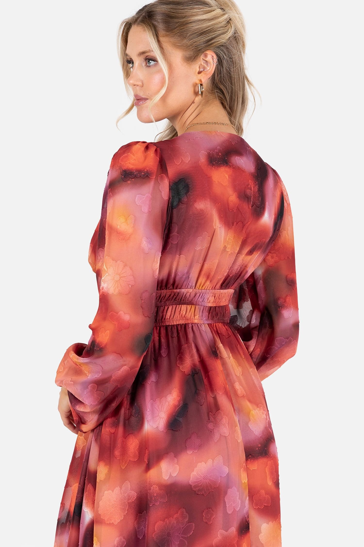 Lovedrobe Lovedrobe Women's Floral Burnout Long Sleeve V Neck Mini Dress - 4