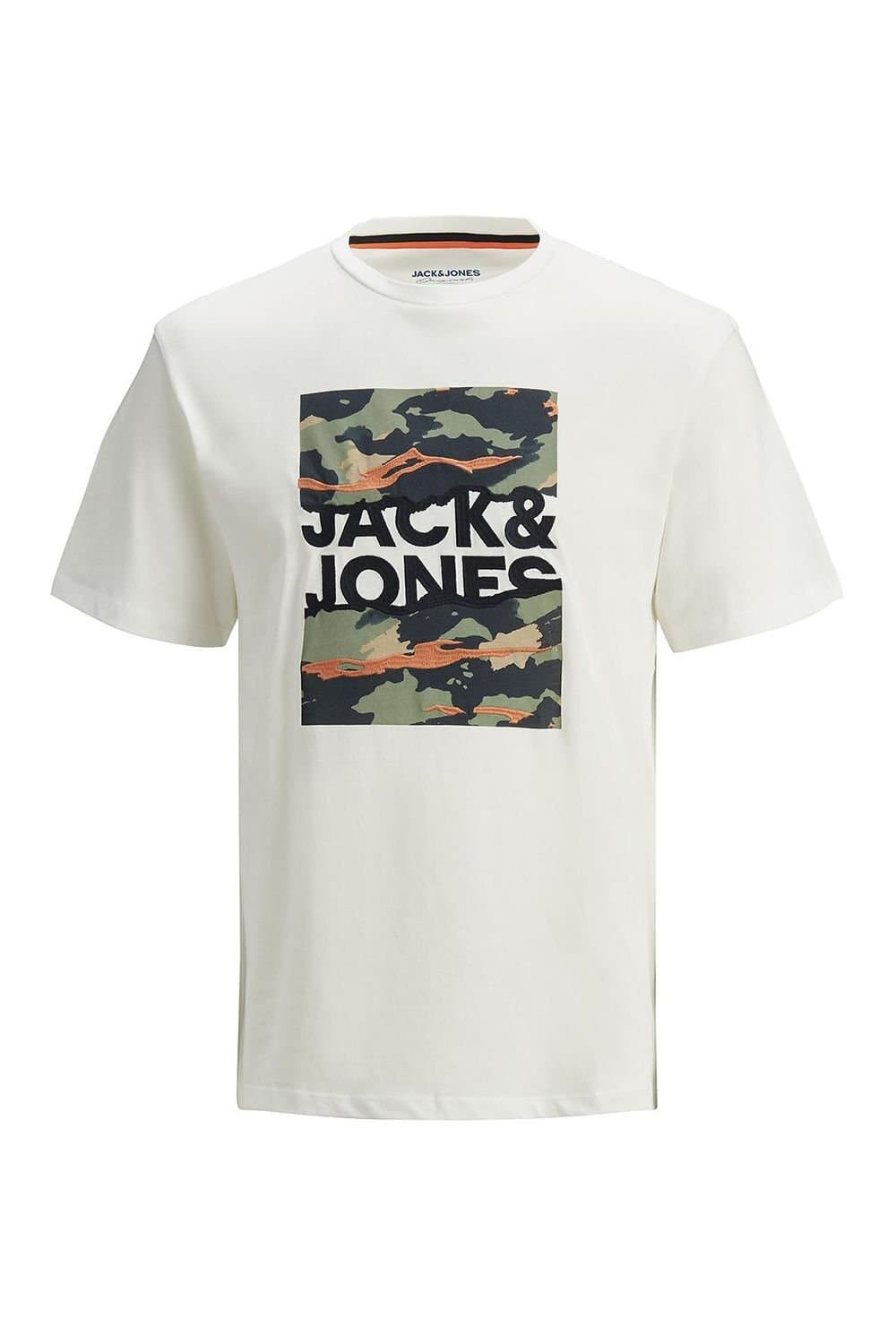 jack & jones Jack & Jones Men's Logo T-Shirt Short Sleeve Crew Neck Cotton, White/Cloud Dancer in White
