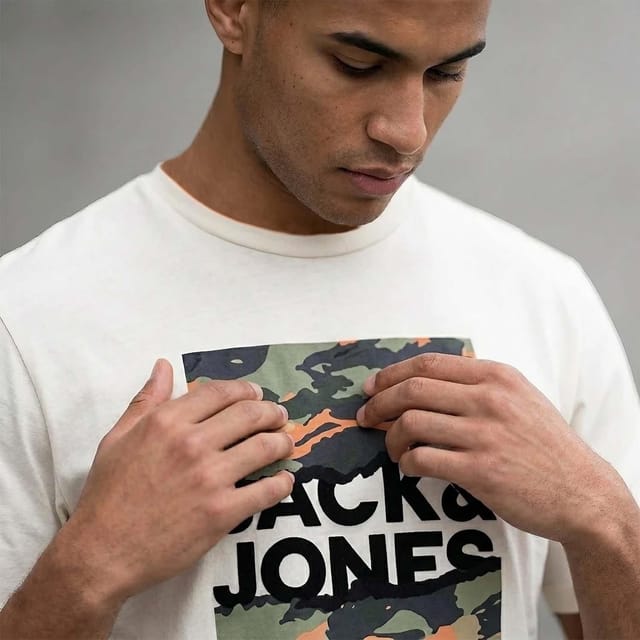 jack & jones Jack & Jones Men's Logo T-Shirt Short Sleeve Crew Neck Cotton, White/Cloud Dancer in White - 3