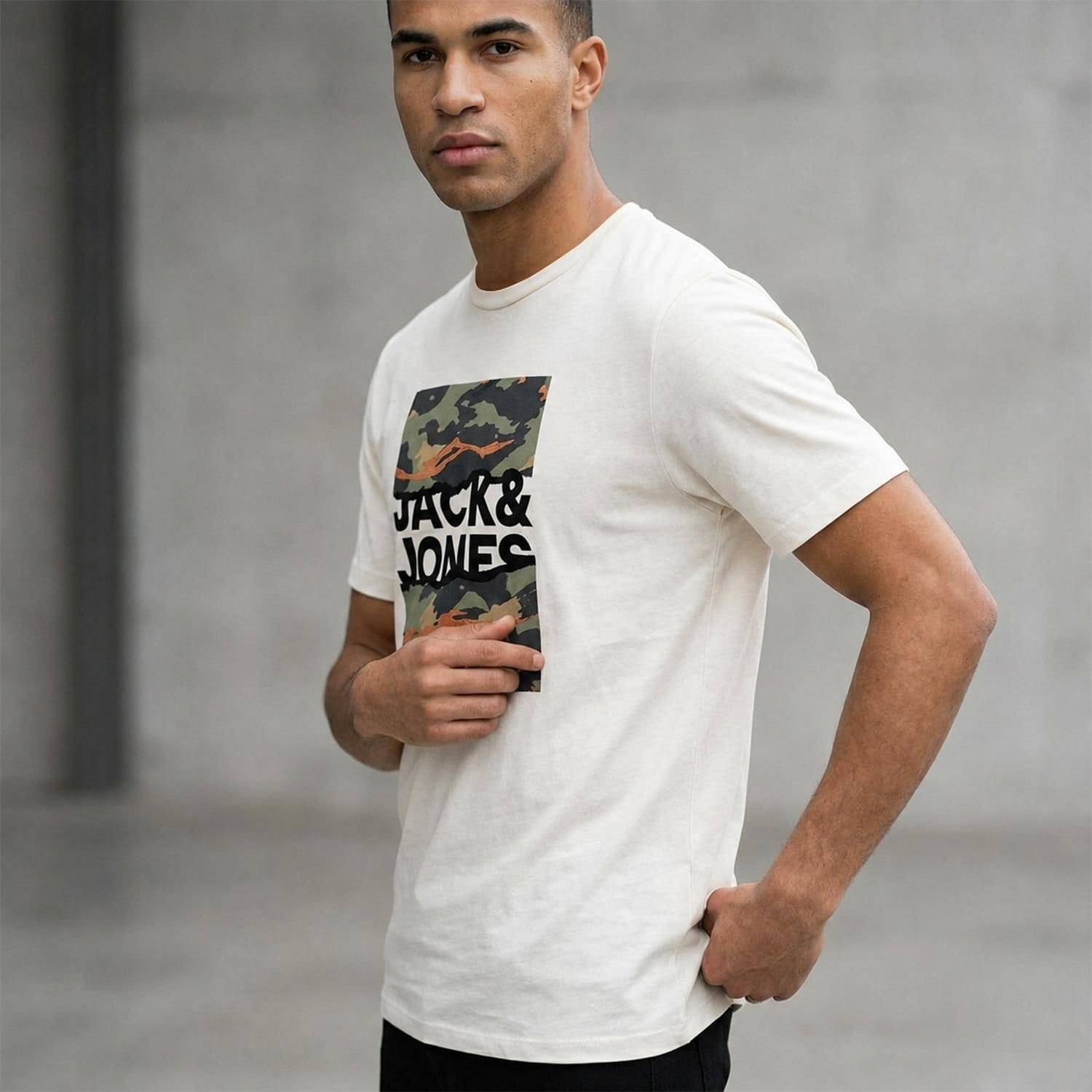 jack & jones Jack & Jones Men's Logo T-Shirt Short Sleeve Crew Neck Cotton, White/Cloud Dancer in White - 4
