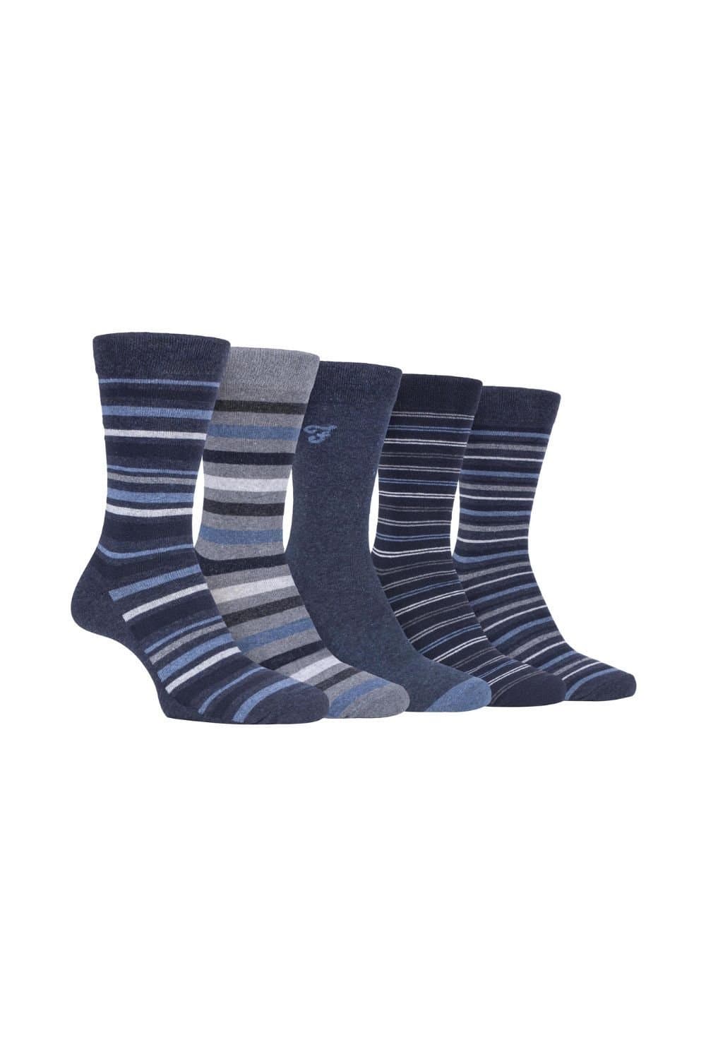 Farah FARAH Men's 5 Pack Striped Patterned Cotton Dress Socks in Blue