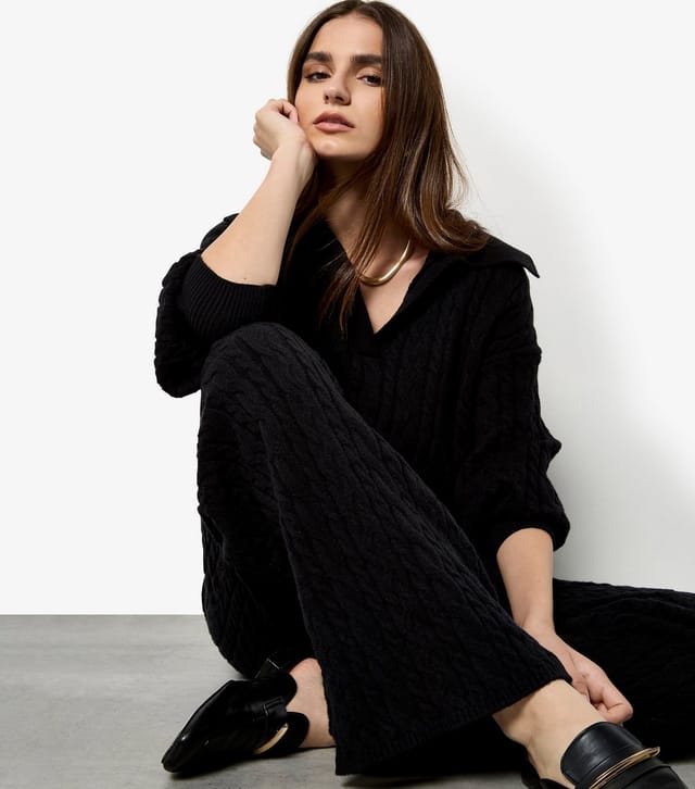 Apricot Women's Black Cable Knit Wide Leg Trousers Apricot New Look - 2