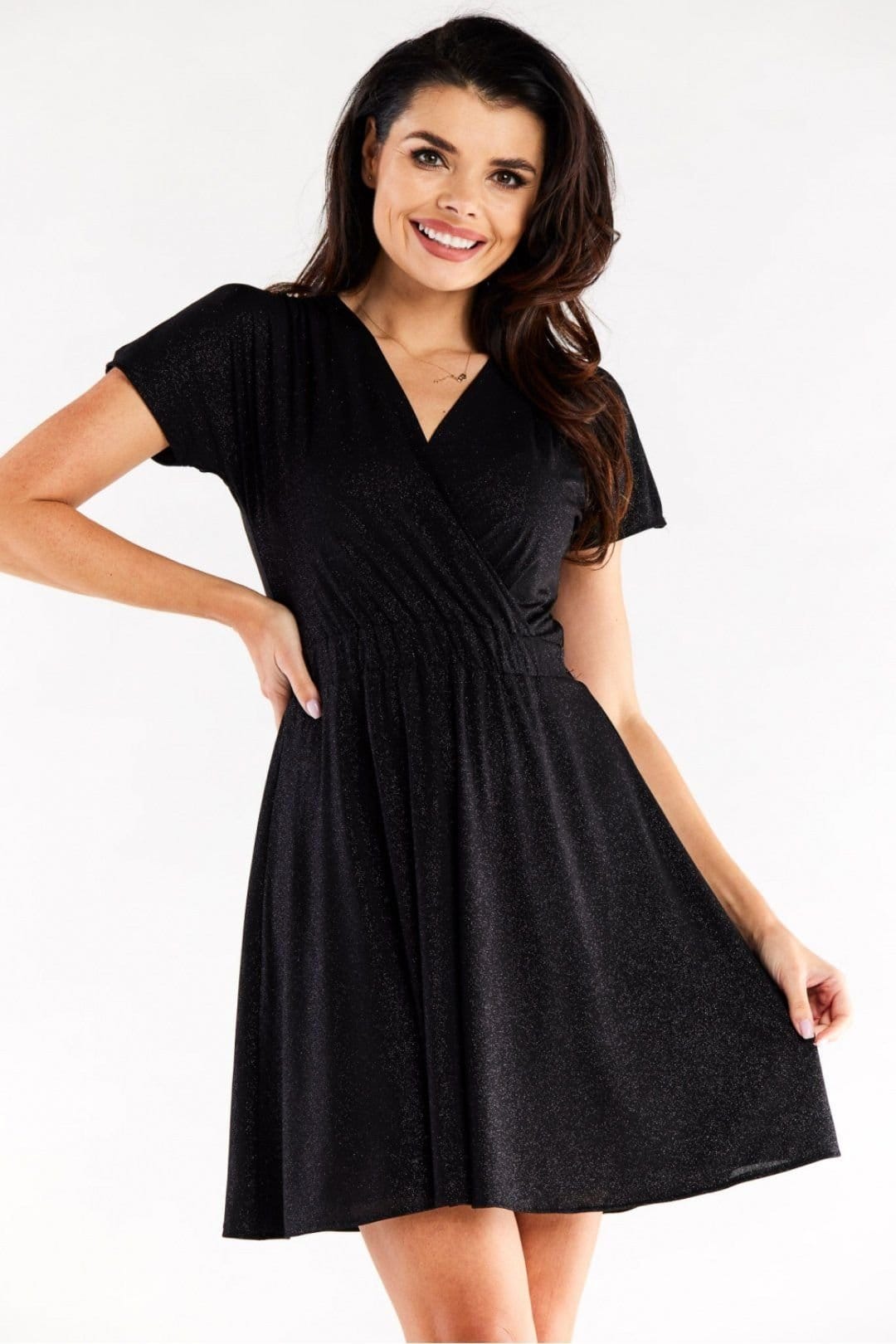 Love Lace Black Creased Envelope Short Flare Dress