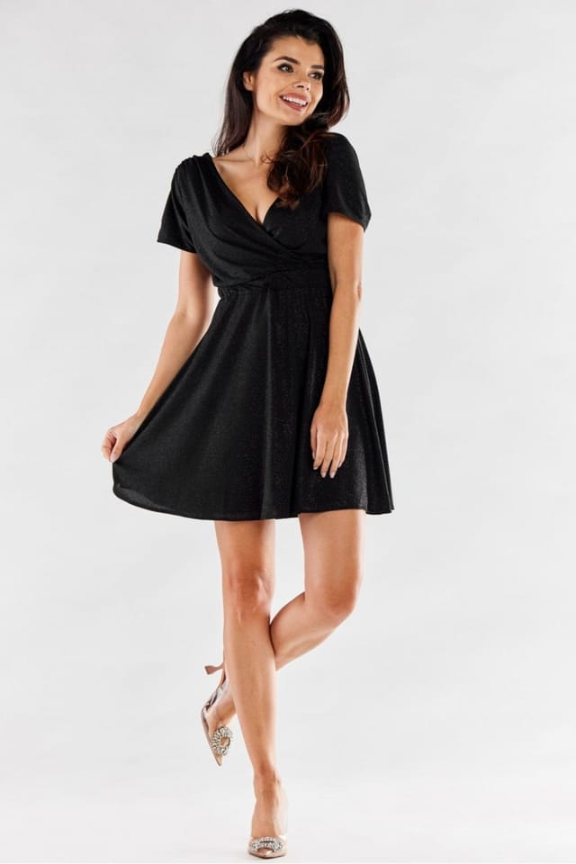 Love Lace Love Lace Women's Poland Made Creased Envelope Short Flare Dress in Black - 2