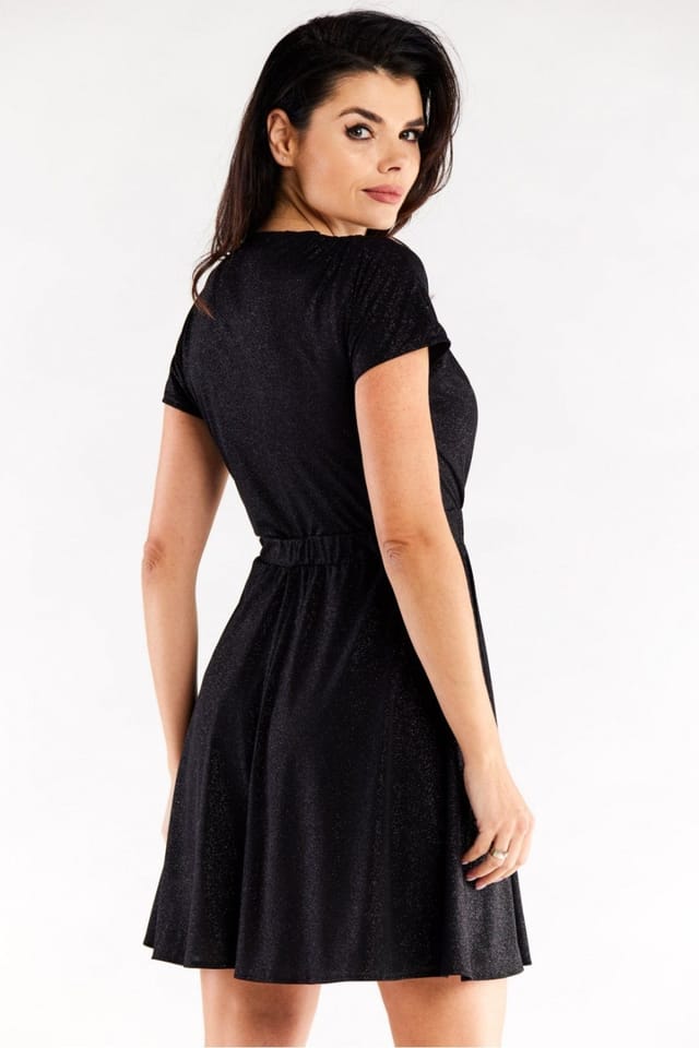 Love Lace Love Lace Women's Poland Made Creased Envelope Short Flare Dress in Black - 3