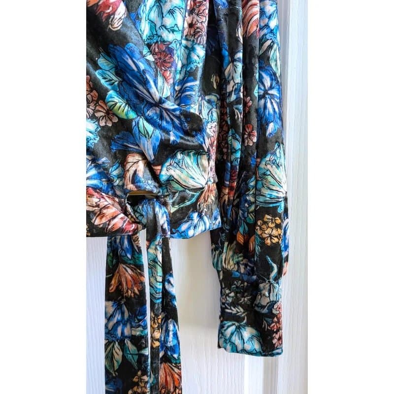 Zara Zara Multicolour Floral Velvet Mock Wrap Blouse Long Sleeves Size S