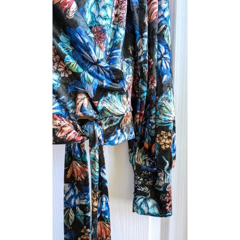 Zara Multicolour Floral Velvet Blouse Long Sleeves Size S