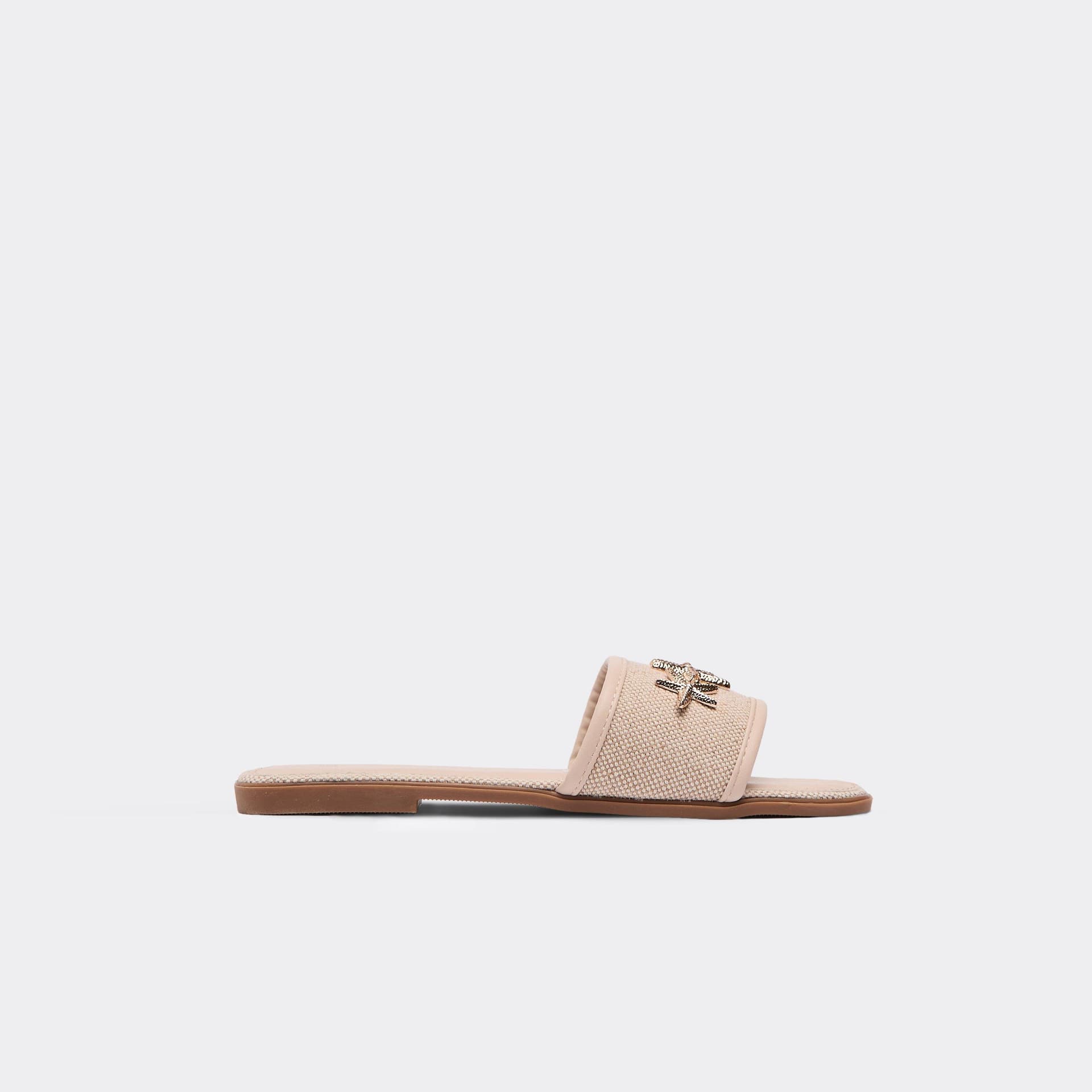 EGO Harilee Contrast Woven Starfish Detail Flat Slider Sandal In Beige Faux Leather, Women's Size UK 3