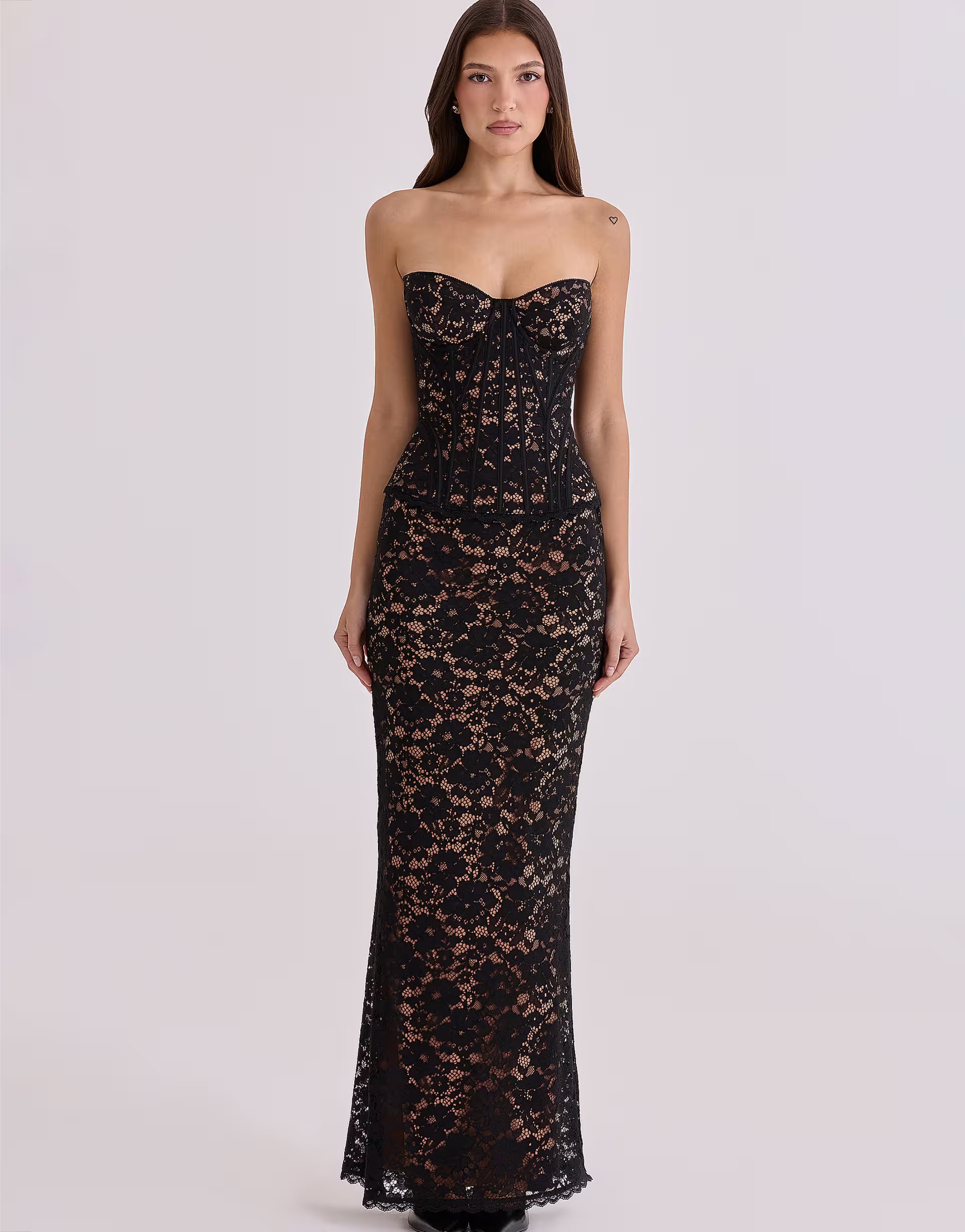 ASOS House of CB Solaine black + blush lace corset maxi dress in black + blush - 1