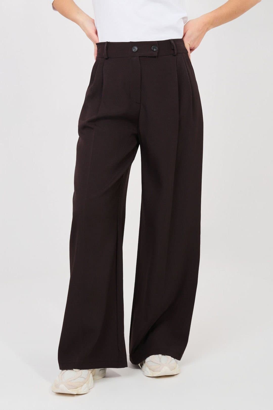 Love Lace Love Lace Brown Polyester/Elastane Wide Leg Trousers