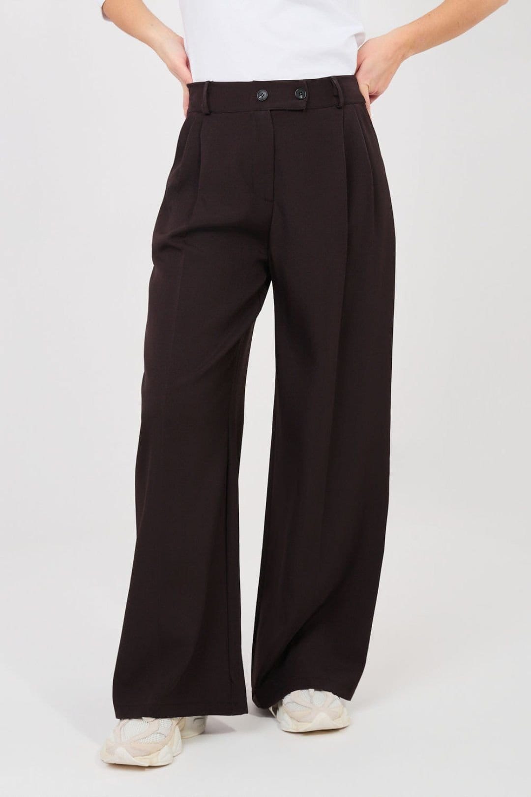 Love Lace Brown Polyester/Elastane Wide Leg Trousers