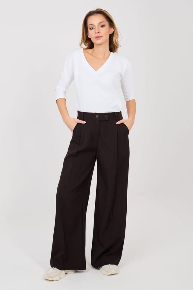 Love Lace Love Lace Women's Elegant High Waisted Wide Leg Trousers Style 225562 in Brown - 2