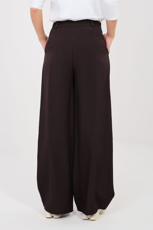 Love Lace Love Lace Women's Elegant High Waisted Wide Leg Trousers Style 225562 in Brown - 3