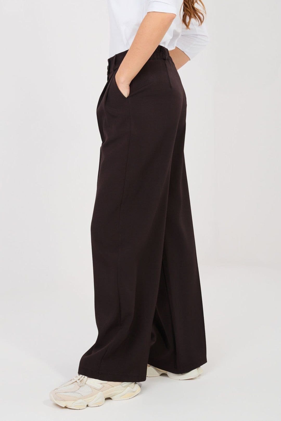 Love Lace Love Lace Women's Elegant High Waisted Wide Leg Trousers Style 225562 in Brown - 4