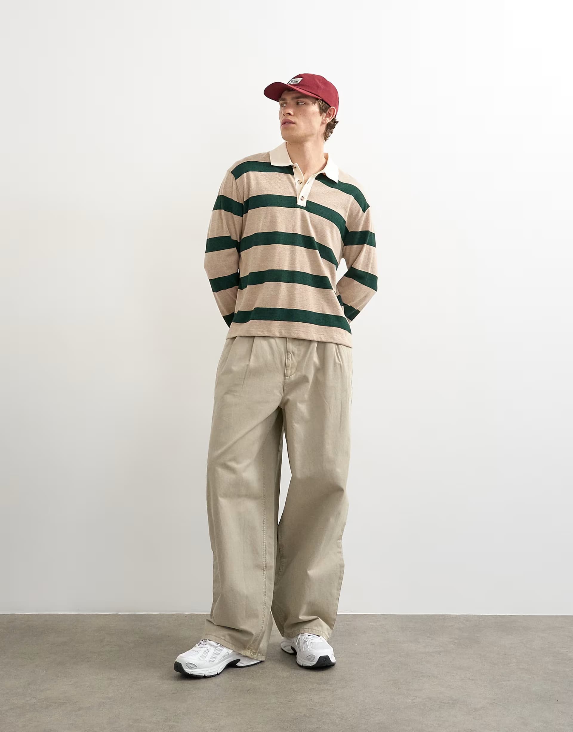 ASOS Topman baggy fit trousers with pleats in stone