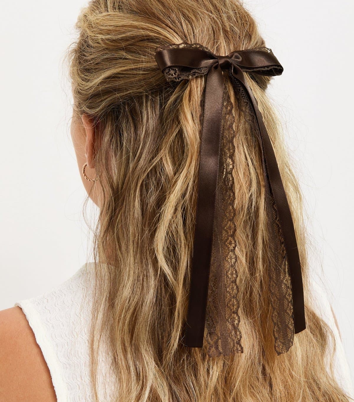 New Look Dark Brown Satin Lace Bow Hair Clip New Look