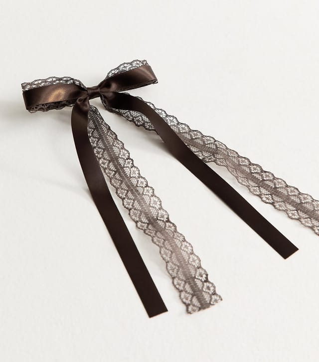 New Look Dark Brown Satin Lace Bow Hair Clip New Look - 2