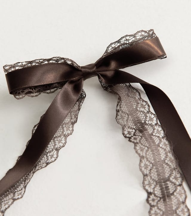 New Look Dark Brown Satin Lace Bow Hair Clip New Look - 3