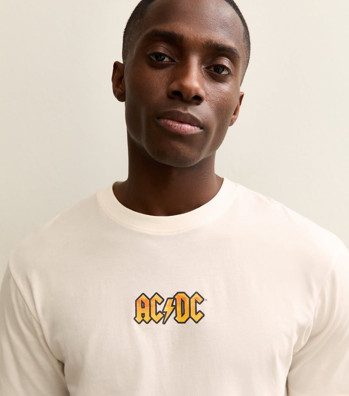 Only and Sons Men's Cream Relaxed ACDC Logo T-Shirt Only and Sons New Look
