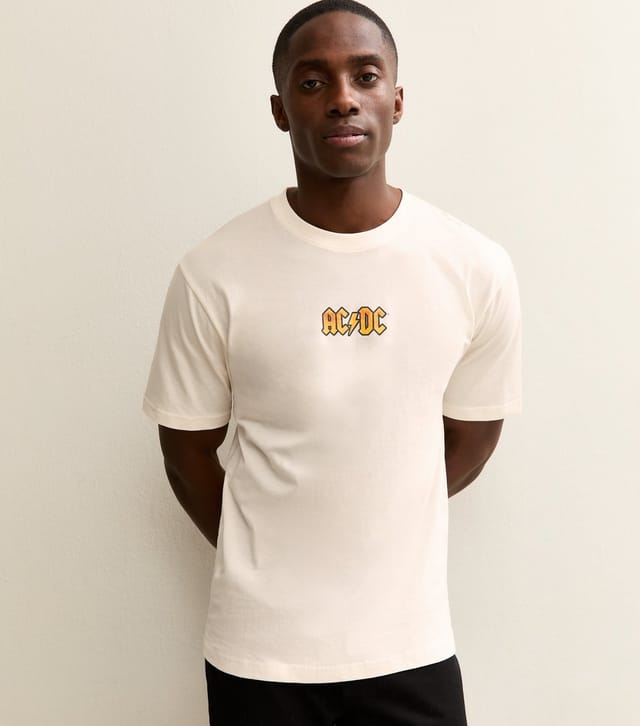 Only and Sons Men's Cream Relaxed ACDC Logo T-Shirt Only and Sons New Look - 2