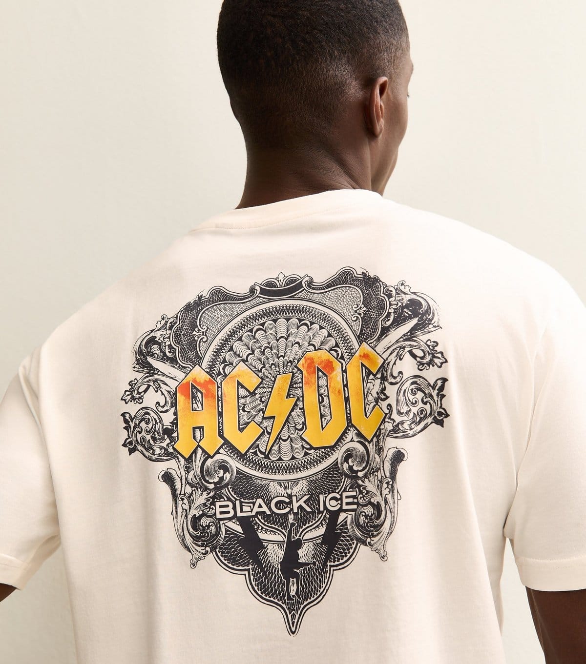 Only and Sons Men's Cream Relaxed ACDC Logo T-Shirt Only and Sons New Look - 4